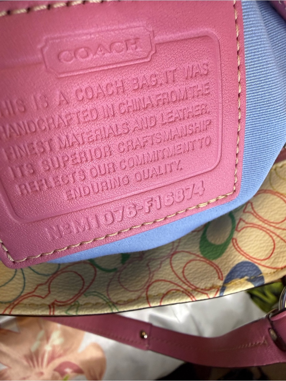 Coach Heritage Chelsea Multicolor Signature Tote Pink Trim + Flower Charm - Picture 15 of 15